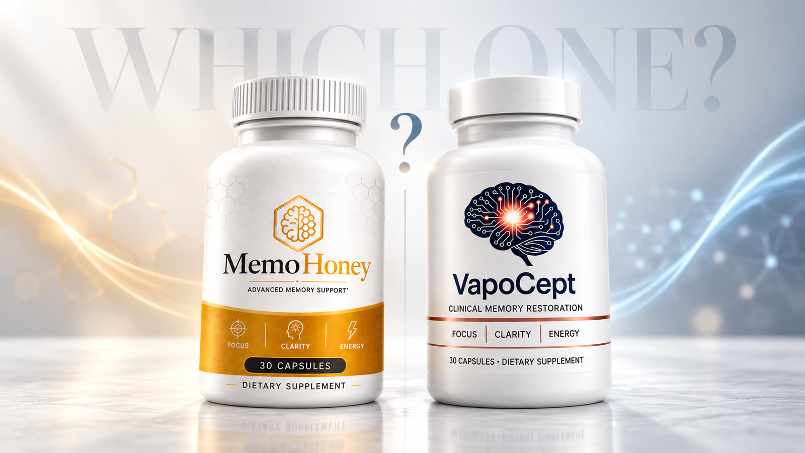 MemoHoney and VapoCept supplement bottles side by side